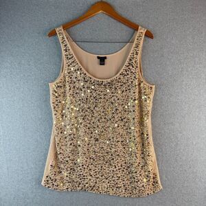 J.Crew Collection Beige 100% Silk Sequins Embellished Lined Tank Top Size 12
